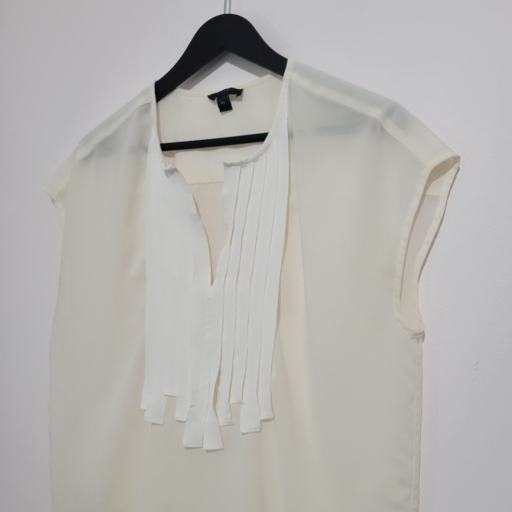 J. CREW WOMEN'S IVORY CREAM GROSGRAIN RIBBON SLEEVELESS BLOUSE